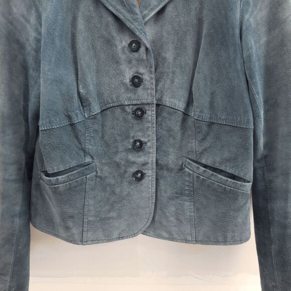 VTG i.e. Suede Leather Jacket Blazer Women's M Green Button Front Lined Y2K EUC - Picture 4 of 5